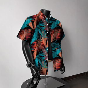 <span class=keywords><strong>Camicia</strong></span> da <span class=keywords><strong>uomo</strong></span> di moda estiva di marca hawaiana, Design floreale plissettato Casual stile porto Vintage, sensazione di sospensione della spiaggia - Product Image 5
