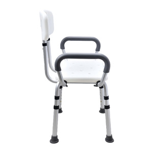 <b>Bathroom</b> <b>Stool</b> With Armrests And Backrest White Adjustable Height Non Slip Shower Chair For Home Use - Product Image 3
