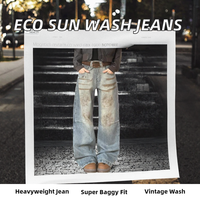 Jean en denim vieilli personnalisé avec effet brossé, style vintage Y2K, coupe ample et jambe large pour homme, support d'échantillons OEM