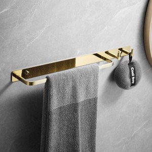 Porte-serviettes mural en cuivre doré avec crochets, barre simple, pour salle de bain, rangement et organisation - Product Image 1