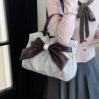 Nouvelle Collection Printemps 2026 – Sac à Bandoulière Rétro à Pois Grande Capacité en Polyester avec Deux Bretelles et Nœud, Polyvalent pour le Quotidien, Porté Épaule ou Sous le Bras