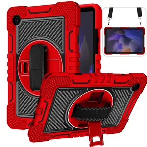 Manufacturer Supplier Bright Red + Black Case Anti Shock Tablet 360 Rotating Hand Shoulder Tablet Cover For Samsung Tab A 8 2021