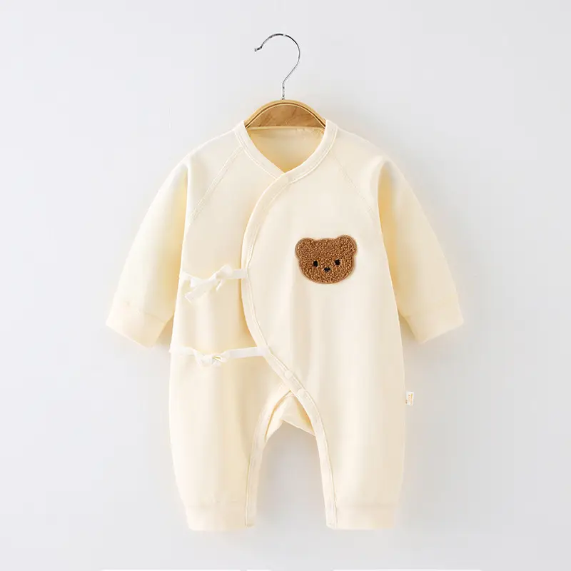 Hot Sell Spring En Autumn100 % Katoen Unisex Comfortabele Cartoon Schattige Biologisch Katoen Bedrukte Baby Romper Biologische Babykleding