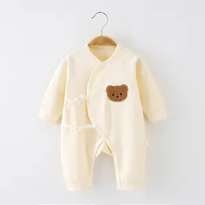 Hot Sell Spring And Autumn100% Cotton Unisex Comfortable Cartoon Cute Organic Cotton Printed Baby Romper Organic Baby Clothing