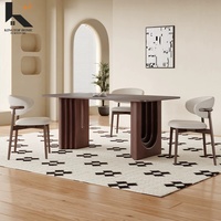 Table à manger en pierre frittée avec structure en bois massif, style rétro, fournisseur OEM ODM