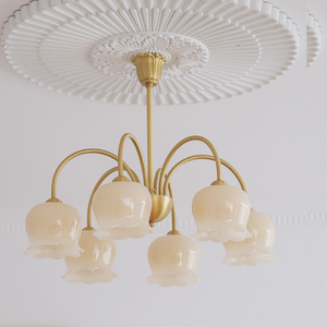 Lustre de chambre à coucher minimaliste en cuivre massif de style français/américain moderne, crème, vallée des lys, salle de maquillage, salon, éclairage - Product Image 4