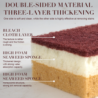 Éponge à récurer triple couche colorée en mousse haute densité à base d'algues, pour le nettoyage intensif de la cuisine et l'usage domestique