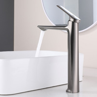 BLSJ Robinet mitigeur de lavabo haut moderne monotrou à une poignée Robinet de salle de bain chaud et froid à double usage avec noyau de valve en céramique