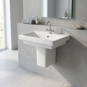 Lavabo demi-piedestal en céramique esthétique, aspect pierre de granit gris rustique, pour projet de luxe - Product Image 3
