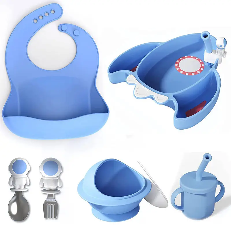 Newborn Baby Product 7pcs Set Silicone Feeding Dishes Lovely Baby Dish Set for Children Best Gift Dinning Tableware