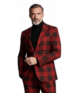 Manteau de Costume Élégant à Carreaux Rouges et Noirs pour <span class=keywords><strong>Homme</strong></span> 2026 – Tenue Formelle et Décontractée de Créateur Moderne et Tendance - Product Image 2