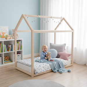 Cama Montessori con Forma de Casa para Niños Pequeños, Cama Infantil de <span class=keywords><strong>Madera</strong></span> de Pino Maciza con Techo, Cama Baja para Niños, Muebles para Guardería - Product Image 5