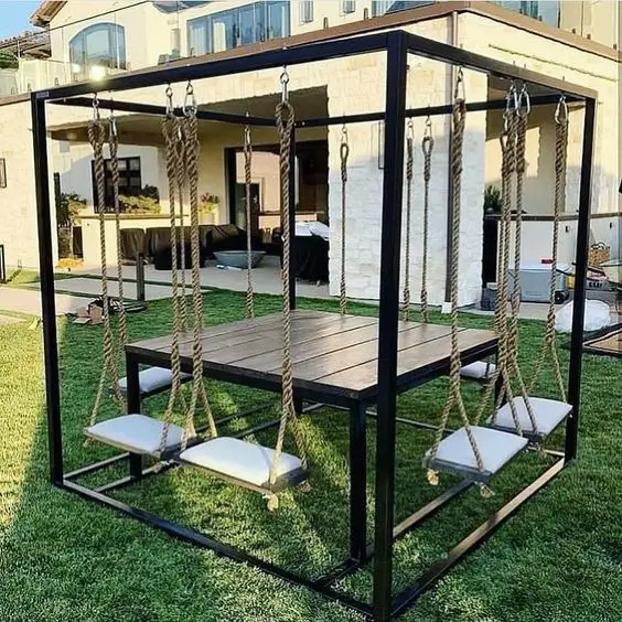 Muebles de exterior e Interior para 8 personas, con mesa columpio, conjunto de sillas de comedor para patio, juegos de jardín impermeables