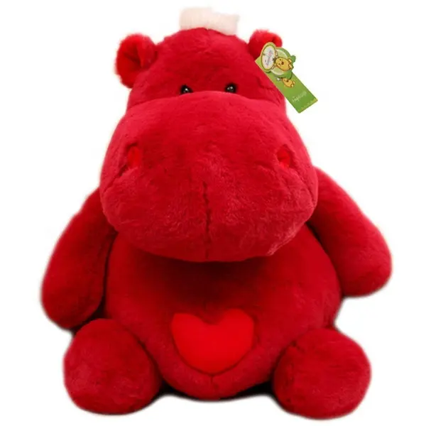 Valentine Hadiah Hari Grosir Kustom Lucu Stuffed Lembut Hewan Merah Hati Hippo Mainan Mewah