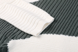Pull en laine mérinos tricoté sur mesure pour femme, col montant, color block, hiver, manches longues, pull long - Product Image 5