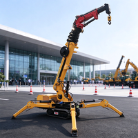 Mini-grue araignée avec moteur électrique diesel, flèche télescopique, hauteur de levage de 10 m, capacité de 1 tonne, utilisation en espace étroit