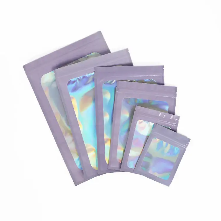 Pochette BIODÉGRADABLE Plat Clair Ziplock Stockage Des Aliments Fenêtre En Plastique Emballage Feuille Holographique Mylar Sacs