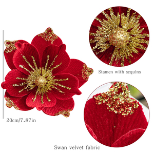 <span class=keywords><strong>Fleur</strong></span> de magnolia en velours 5 couleurs, <span class=keywords><strong>fleur</strong></span> artificielle de poinsettia dorée, décoration DIY pour couronne de sapin de Noël. - Product Image 3