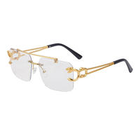 2023 Lunettes de Soleil Pas Chères Mode Vintage Tête de Léopard Double Pont Élégantes Sans Monture Protection UV400 pour Femme