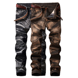 Jeans décontractés pour hommes, grande taille, coupe droite, en denim tissé, imprimé, respirant, style rétro, mode printemps-été, vente en gros - Product Image 2