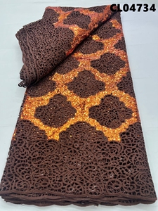 Tissu de dentelle nigériane 5 yards, dentelle guipure verte lourde avec sequins, dentelle africaine brodée pour mariage, fête, Aso Oke - Product Image 3