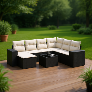Black <b>Rattan</b> Garden <b>Sofa</b> Set 6 Seater Outdoor Furniture Weather Resistant Contemporary Design - Product Image 2