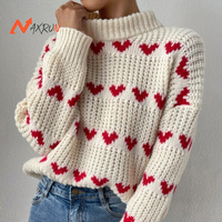 Pull ras du cou tricoté décontracté pour femmes Pull jacquard cœur ample avec broderie sur le devant pour l'hiver et l'automne Service OEM