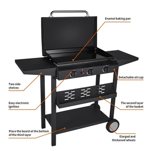 <span class=keywords><strong>Barbecue</strong></span> au <span class=keywords><strong>gaz</strong></span> moderne et résistant au vent pour l'extérieur, <span class=keywords><strong>avec</strong></span> 3 brûleurs, <span class=keywords><strong>couvercle</strong></span> et roulettes, portable, sans fumée, pour plusieurs personnes - Product Image 2