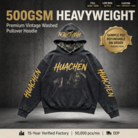 Private Label Maßgeschneiderter 500GSM Schwergewichtiger Streetwear-Hoodie mit Wascheffekt und Cargo-Tasche, Locker Geschnittener Y2K-Sweatshirt mit Kapuze, OEM-Hersteller