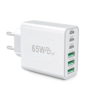 65W gan <span class=keywords><strong>3</strong></span> USB & <span class=keywords><strong>3</strong></span> loại C tường sạc khối 6-Port nhanh chóng sạc khối PD USB C cắm Adapter + QC chúng tôi/EU cắm cho điện thoại di động - Product Image 1