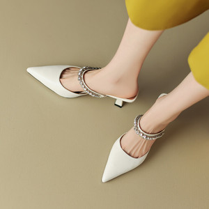 Cialisa – <span class=keywords><strong>Mules</strong></span> en cuir véritable de haute qualité, élégantes chaussures à bout pointu en cuir véritable pour femmes, pantoufles à talons hauts, vente en gros - Product Image 4
