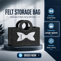 Sac en feutre élégant et robuste avec poignée circulaire décorée d'un nœud, personnalisable, grande capacité, pour le shopping en gros