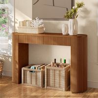 Table console en bois cannelé moderne avec bord arrondi et tiroir de rangement, idéale pour l'entrée, le couloir ou comme table de canapé pour le salon