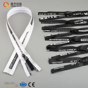 wholesale zippers #5 #8 waterproof zipper black&white printing logo TPU PU PVC open-end zipper roll