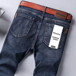 Pantalones <span class=keywords><strong>vaqueros</strong></span> informales de otoño para <span class=keywords><strong>hombre</strong></span>, pantalones <span class=keywords><strong>vaqueros</strong></span> gruesos sueltos de pierna recta de cintura media, pantalones de mezclilla elásticos ajustados, lavado medio - Product Image 1