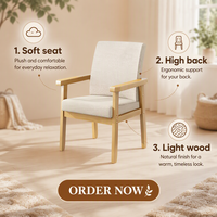 Fauteuil moderne en bois massif, cadre couleur bois naturel, chaise d'appoint rembourrée en tissu, mobilier de salon, vente en gros