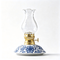 Lampe à huile en céramique vintage, lampe à huile en porcelaine bleue et blanche, décoration d'intérieur, lampe à huile, ornement de bureau, éclairage d'ambiance pour le camping