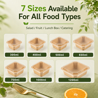 Bol à salade en carton kraft écologique, conteneur alimentaire jetable avec couvercle transparent en PET, pour sushi, gelée, déjeuner