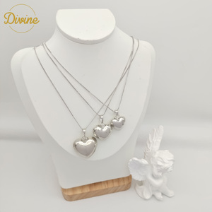 Affascinante grande cuore collana solido superficie liscia amore a forma di ciondolo gioielli a catena per donna uomo - Product Image 2