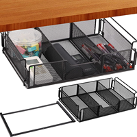 Panier de rangement pliable pour bureau et maison, panier de rangement sous le bureau de type tiroir, panier de rangement en métal maillé