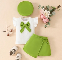 Ensemble Filles Bébé Nouvel An, Haut Manches Courtes Grand Nœud, Jupe Irrégulière et Béret 3 Pièces, Tenue de Noël pour Tout-petits