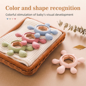 Anneau de <span class=keywords><strong>dentition</strong></span> sensoriel en silicone sans BPA pour bébé, forme tortue, avec anneau en bois de hêtre naturel, jouet sensoriel de qualité alimentaire pour nourrissons - Product Image 4