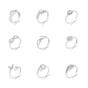 Anel de prata banhado a prata para mulheres, joia minimalista floral com diamantes, anel de zircônia para festas de noivado