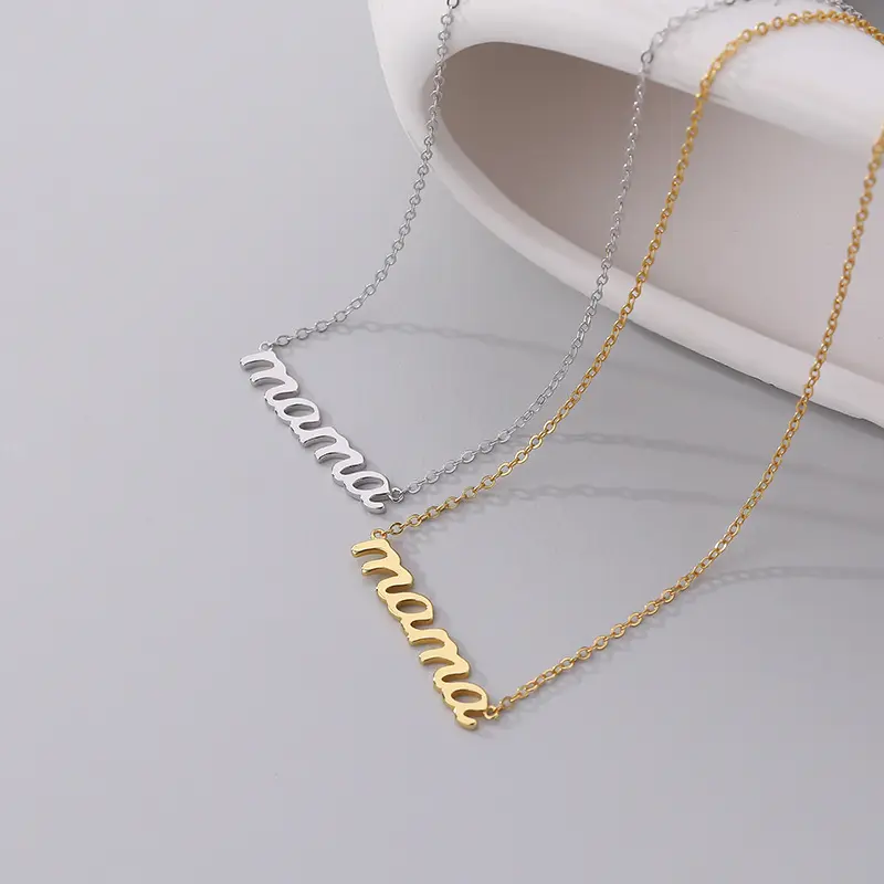 Delicate letter pendant 925 sterling silver chain mama necklace 18k gold plated