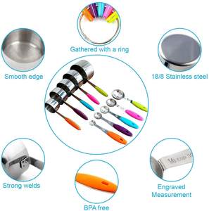 Cuillères et tasses à mesurer en acier inoxydable à grande échelle personnalisables <span class=keywords><strong>color</strong></span>ées pour gâteau thé café avec poignée en silicone - Product Image 3