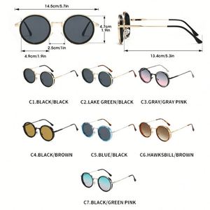Lunettes de soleil rondes en métal UV400 avec logo personnalisé, style punk, pour hommes et femmes, collection 2025 - Product Image 4