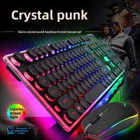 Pasokan Langsung Pabrik Set Keyboard dan Mouse Laptop Ukuran Penuh Punk Crystal Cap, Nuansa Mekanik, Pelangi Bercahaya, Membran, Kabel USB 2.0