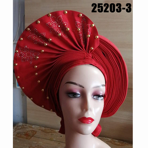 Cravate Aso Oko entièrement brodée à la main pour mariage traditionnel Sinya Beautiful Ladies Auto Gele Headtie With Pearl - Product Image 4