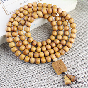 Perles de prière bouddhistes en bois de cyprès, 108 perles, forme baril, bijoux unisexes, haute teneur en huile, pour cérémonies religieuses - Product Image 2