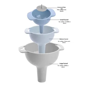 Ensemble de 4 entonnoirs multifonctionnels en plastique 4-en-1 pour cuisine, versement d'huile, distribution de liquides, filtres et passoires - Product Image 4